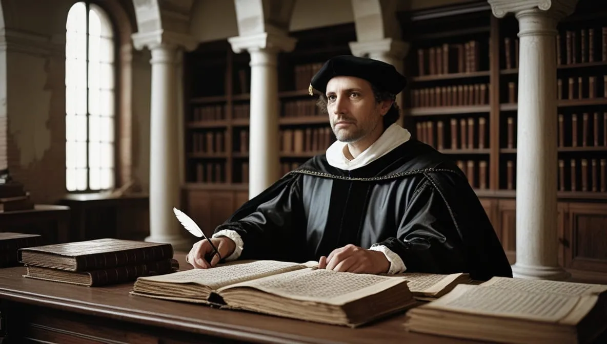 Portrait imaginaire d'Agostino Nifo, philosophe de la Renaissance italienne - cette représentation fictive ne correspond pas au personnage historique réel