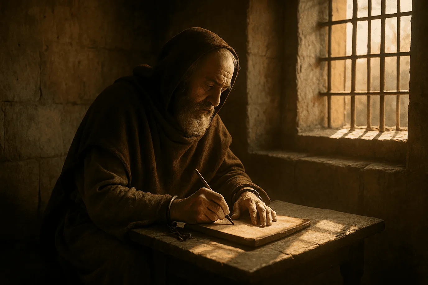 Portrait imaginaire de Boèce, philosophe et homme d'État romain, auteur de la Consolation de Philosophie - image fictive ne représentant pas le personnage historique réel.