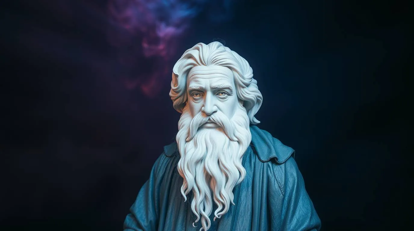 Portrait imaginaire du philosophe présocratique Empédocle d'Agrigente, penseur des quatre éléments et de l'harmonie cosmique. Cette image est fictive et ne représente pas le personnage historique réel.