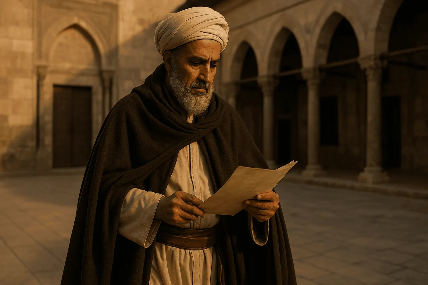 Portrait imaginaire d'Ibn Khaldûn, historien et sociologue arabo-musulman fondateur de la science sociale - image fictive ne représentant pas le personnage réel