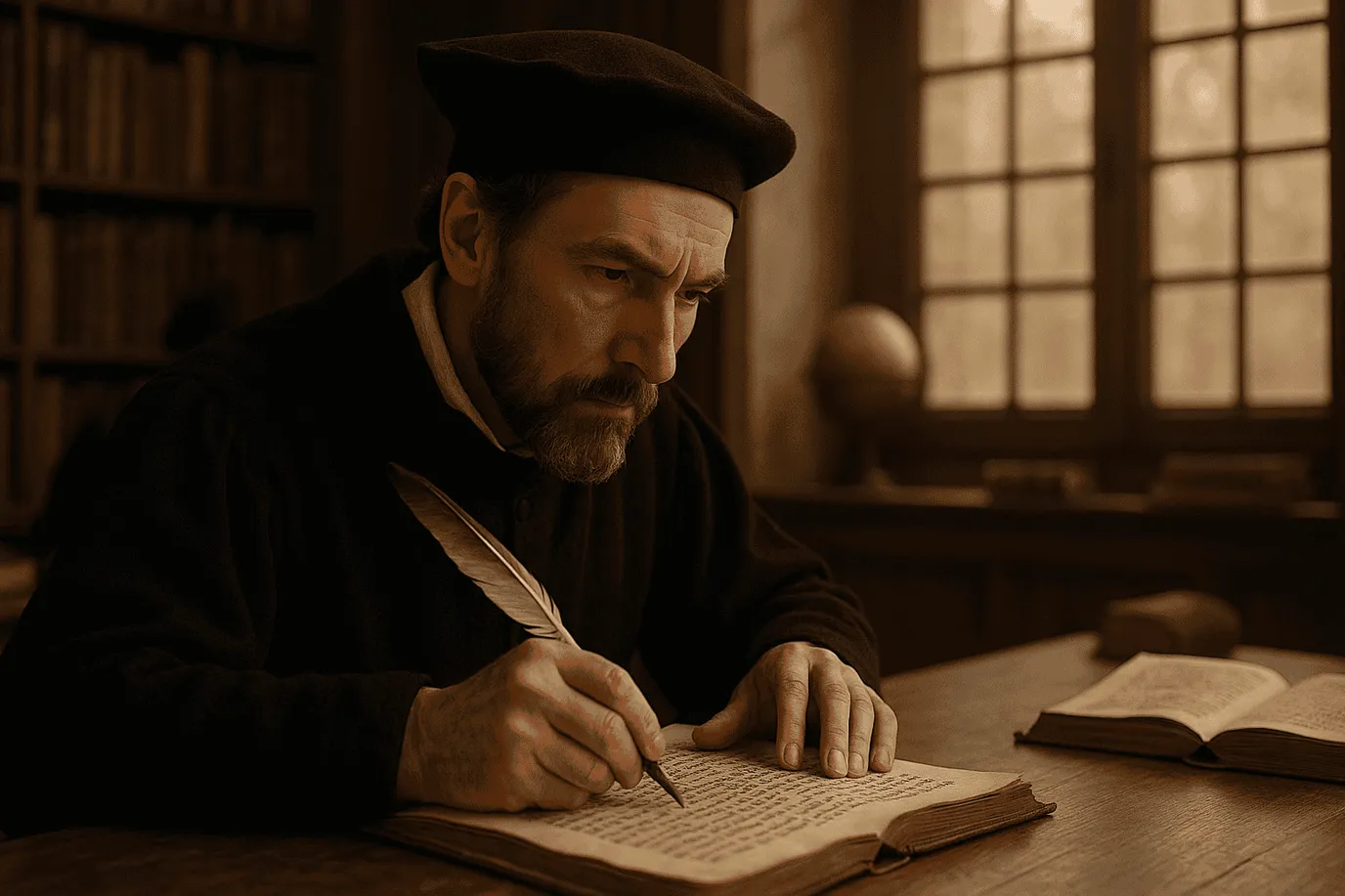 Image fictive représentant Johannes Reuchlin, humaniste allemand du XVIᵉ siècle, ne correspondant pas à son apparence réelle