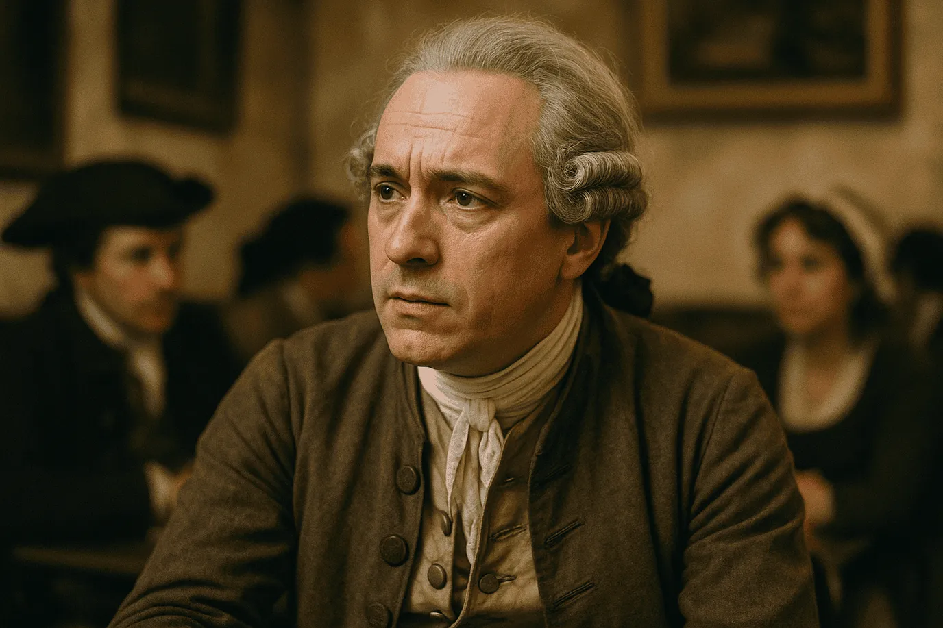 Portrait imaginaire de Julien Offray de La Mettrie, philosophe matérialiste du XVIIIᵉ siècle - cette représentation fictive ne correspond pas à l'apparence réelle du personnage historique