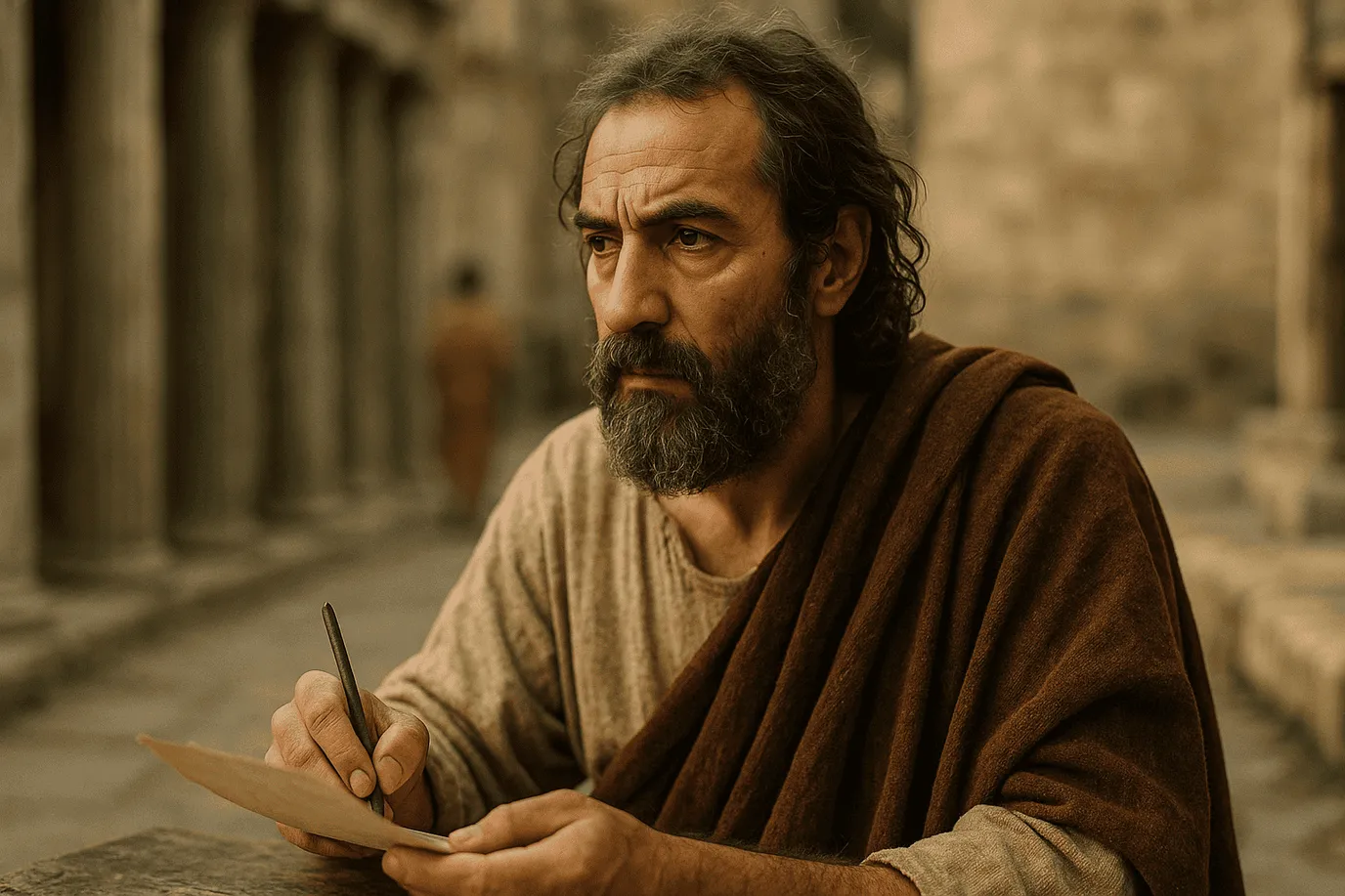 Image fictive et imaginaire de Justin de Naplouse, philosophe et apologète chrétien du IIᵉ siècle, ne représentant pas le personnage historique réel