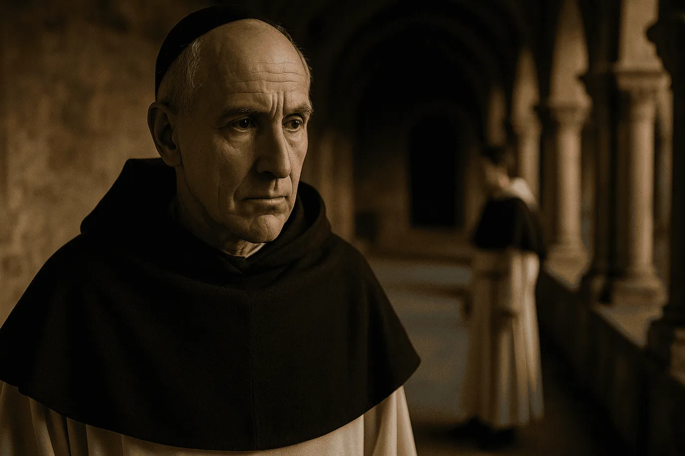 Portrait médiéval fictif d'un théologien dominicain en habit noir et blanc, ne représentant pas réellement Maître Eckhart
