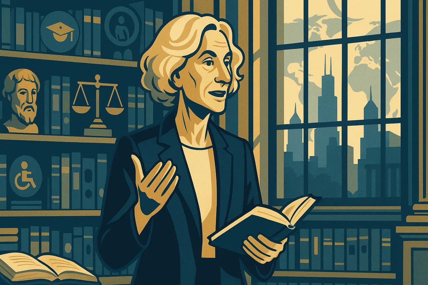 Image fictive et imaginaire de Martha Nussbaum, philosophe américaine contemporaine, ne représentant pas la personne réelle