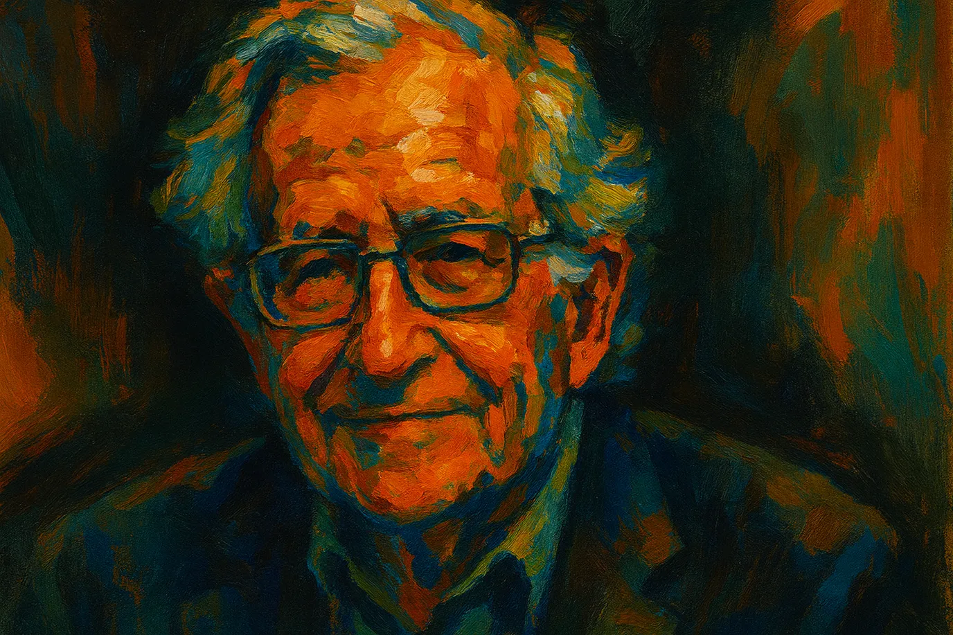 Image fictive et imaginaire de Noam Chomsky, ne représentant pas le philosophe et linguiste américain réel.