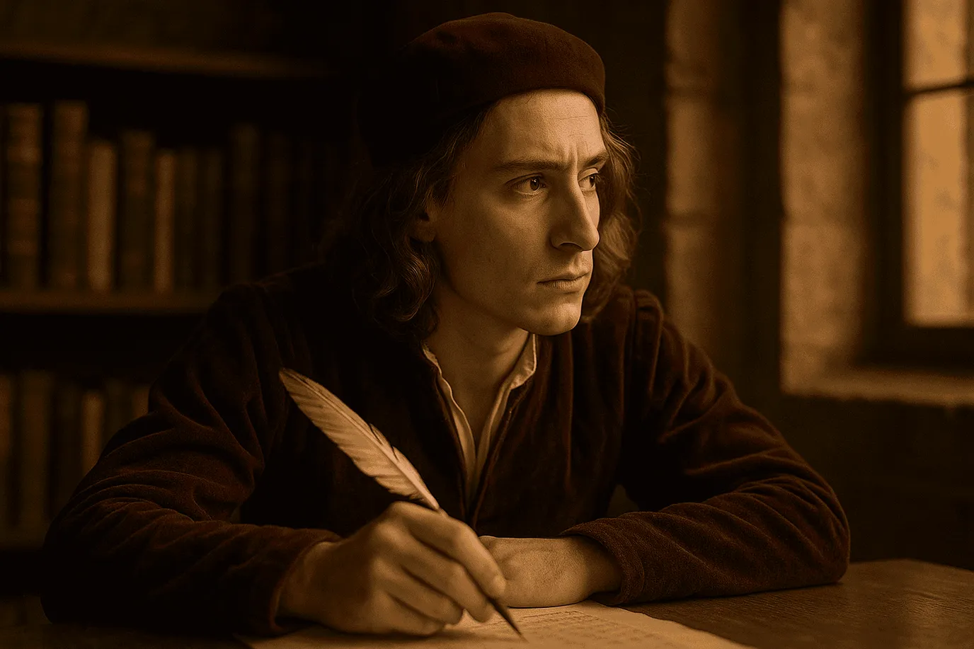 Image fictive représentant Pic de la Mirandole, philosophe de la Renaissance, ne correspondant pas à un portrait historique authentique