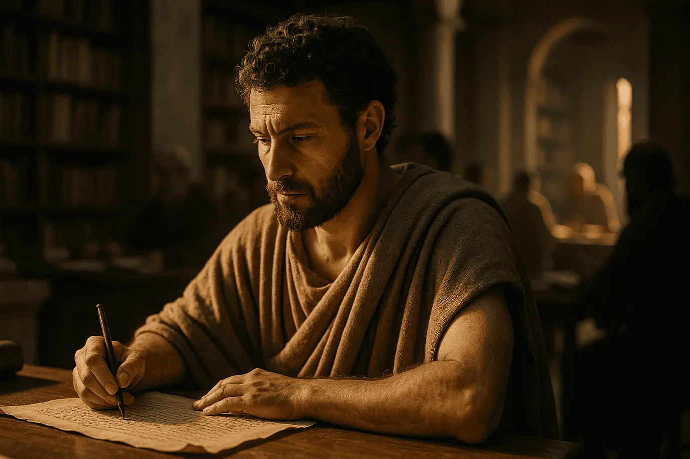 Portrait imaginaire de Proclus, philosophe néoplatonicien du Ve siècle - cette représentation fictive ne correspond pas au personnage historique réel