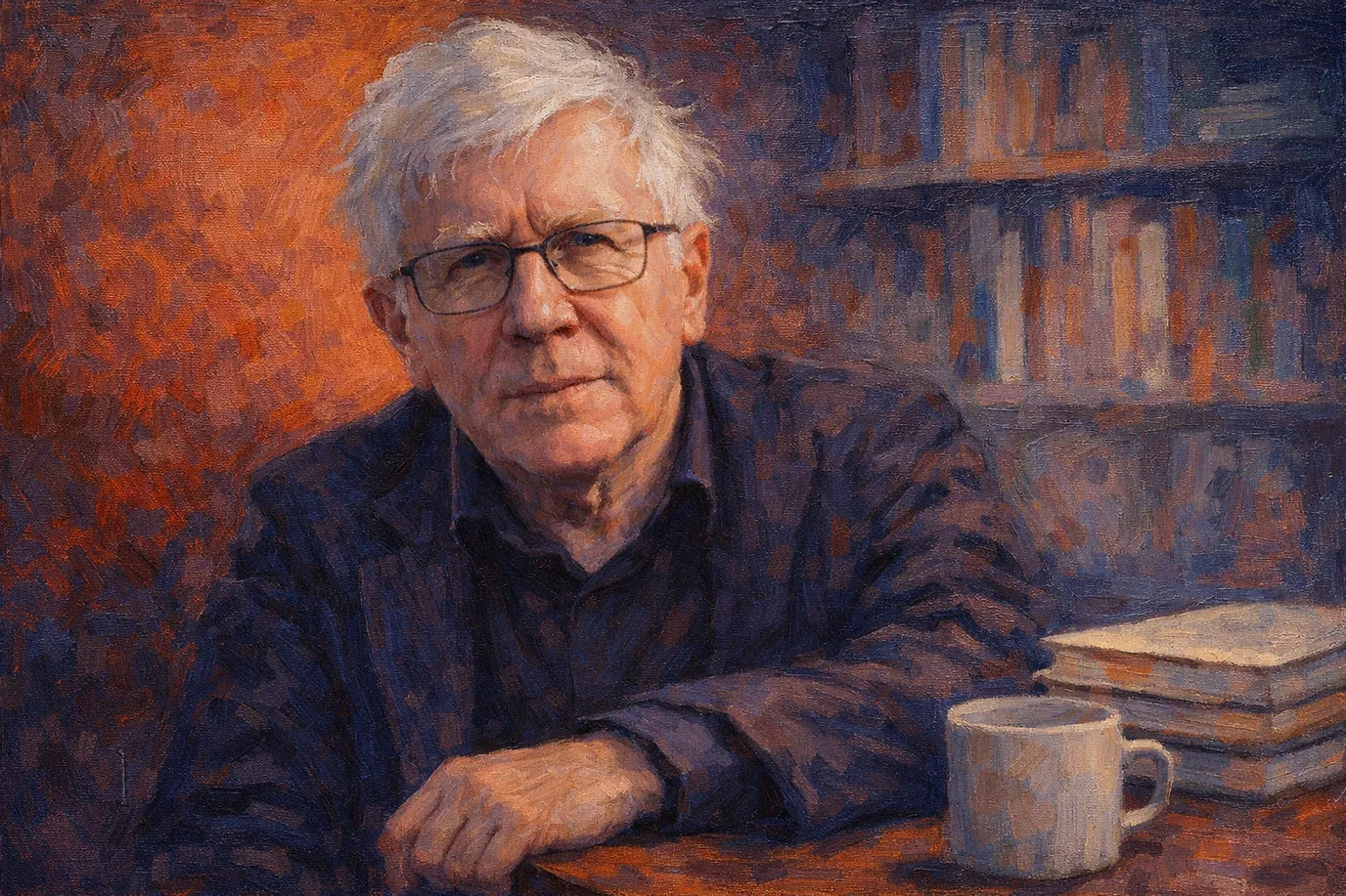 Portrait fictif de Raymond Geuss, philosophe politique américano-britannique ; cette image imaginaire ne représente pas le penseur réel.