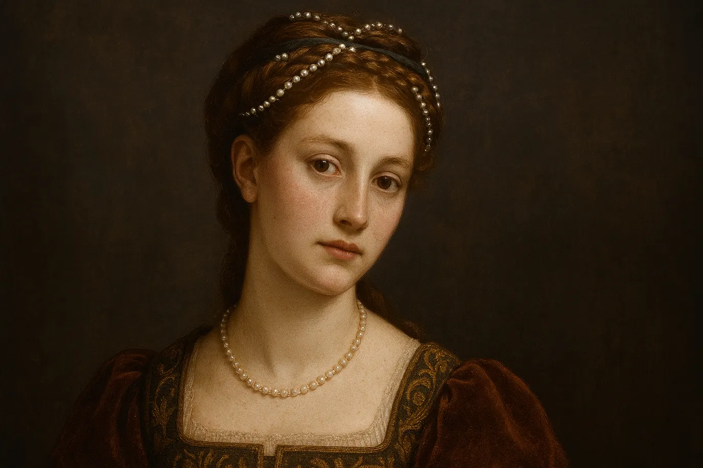 Représentation artistique fictive de Tullia d'Aragon, courtisane et philosophe de la Renaissance, qui ne constitue pas un portrait authentique du personnage historique.