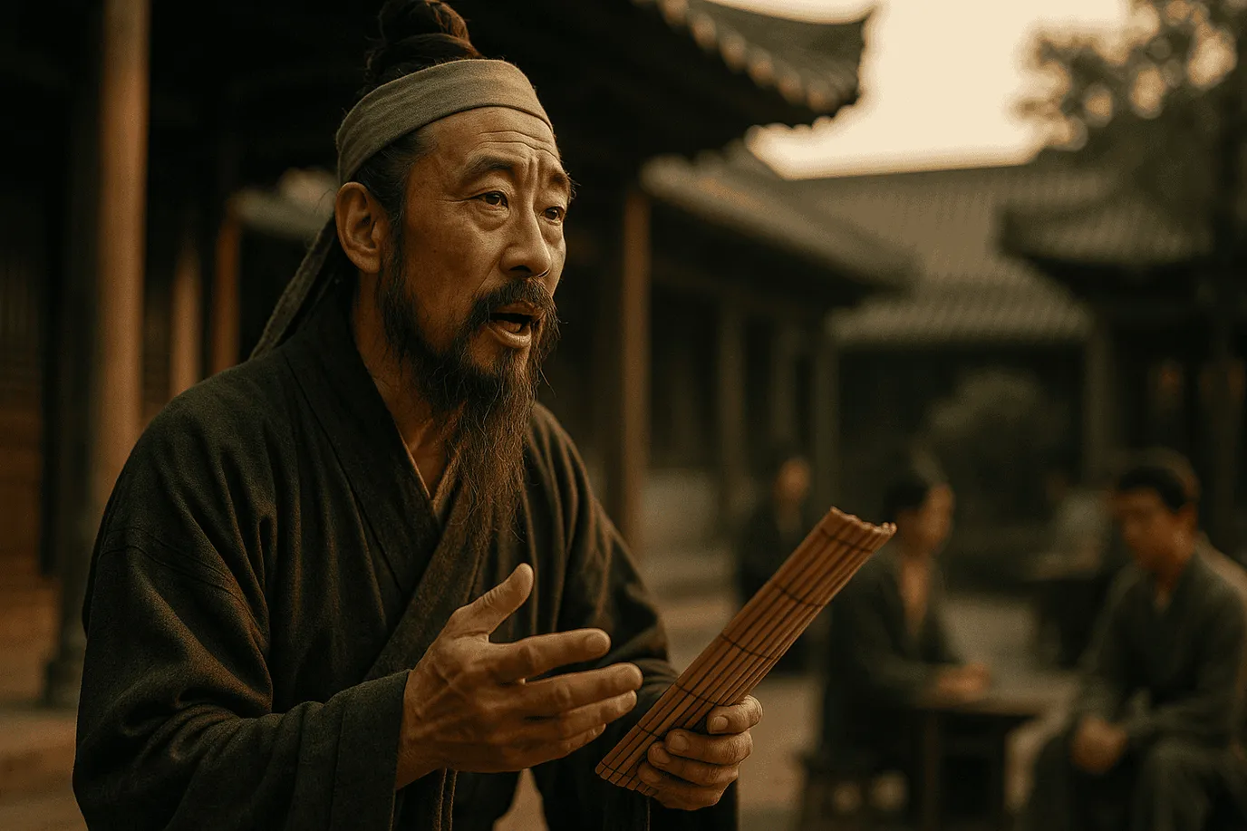 Image fictive et imaginaire de Xun Zi, philosophe confucéen chinois, ne représentant pas le personnage historique réel
