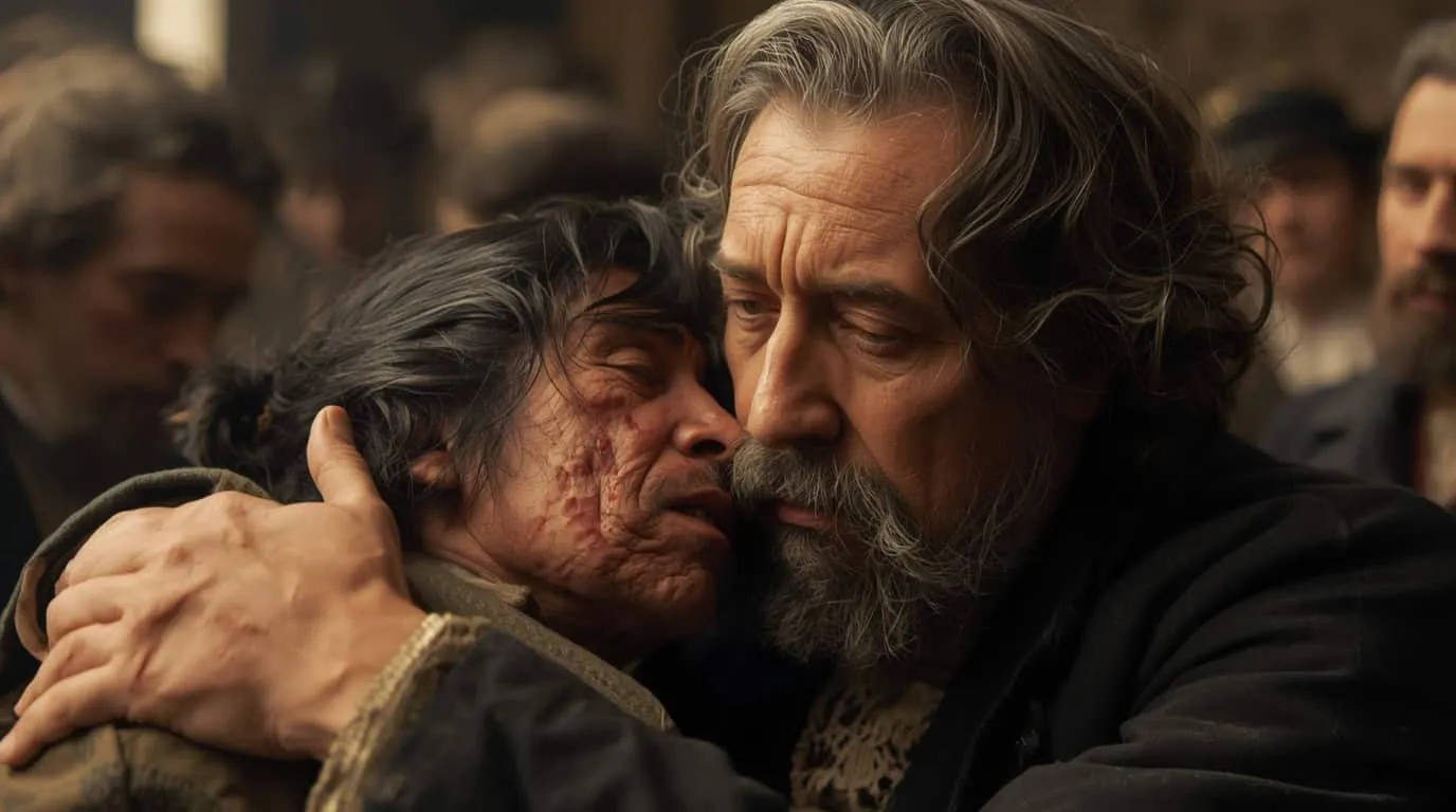 une étreinte compassionnelle entre deux hommes