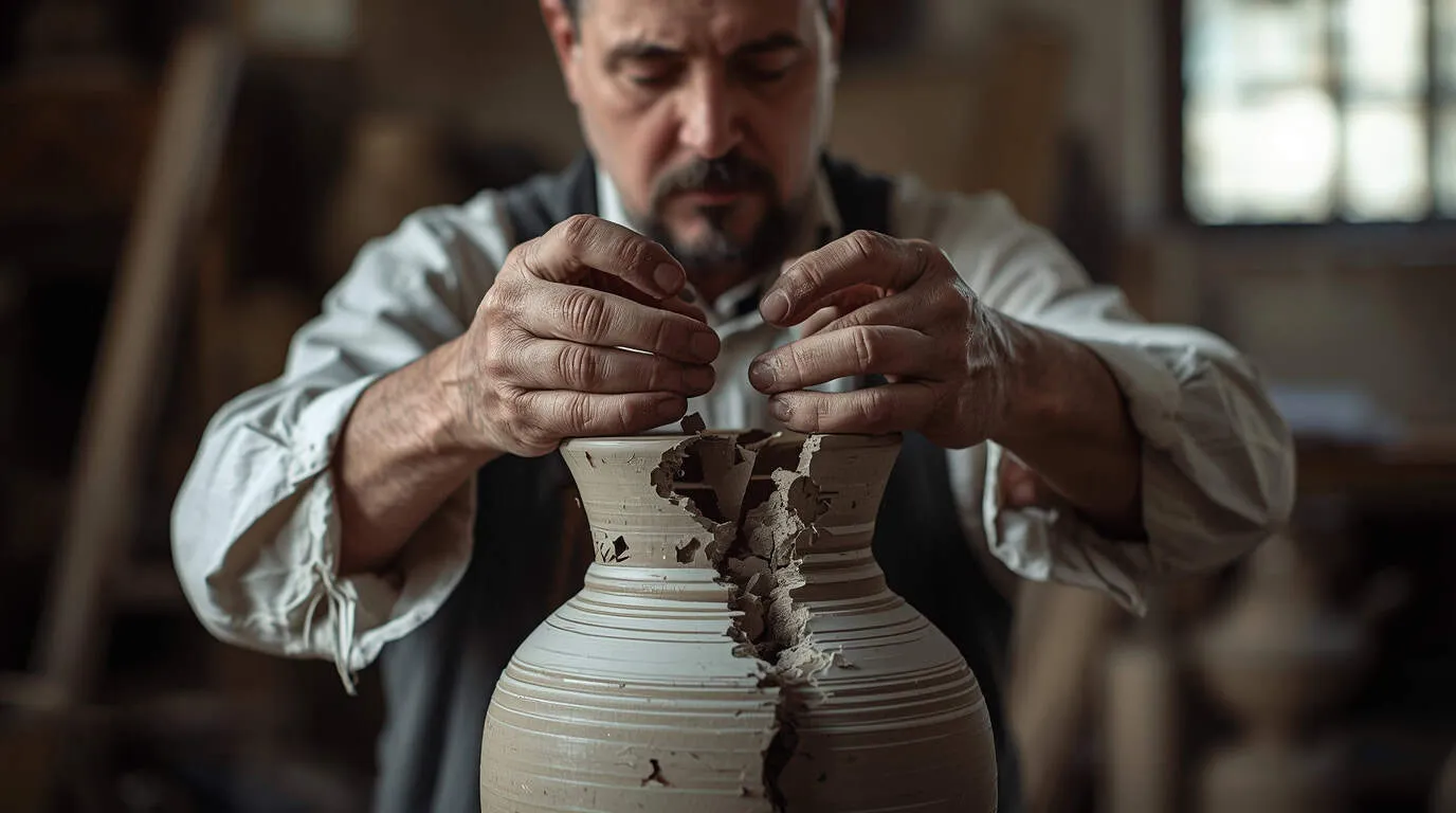 Un potier répare un vase cassé, symbole de la méthode dialectique