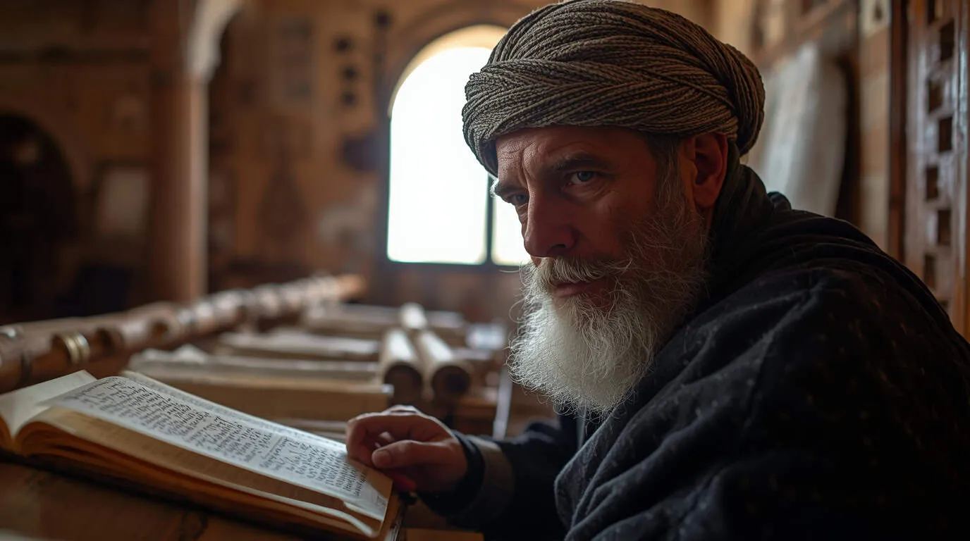 Averroes travaillant dans une bibliothèque