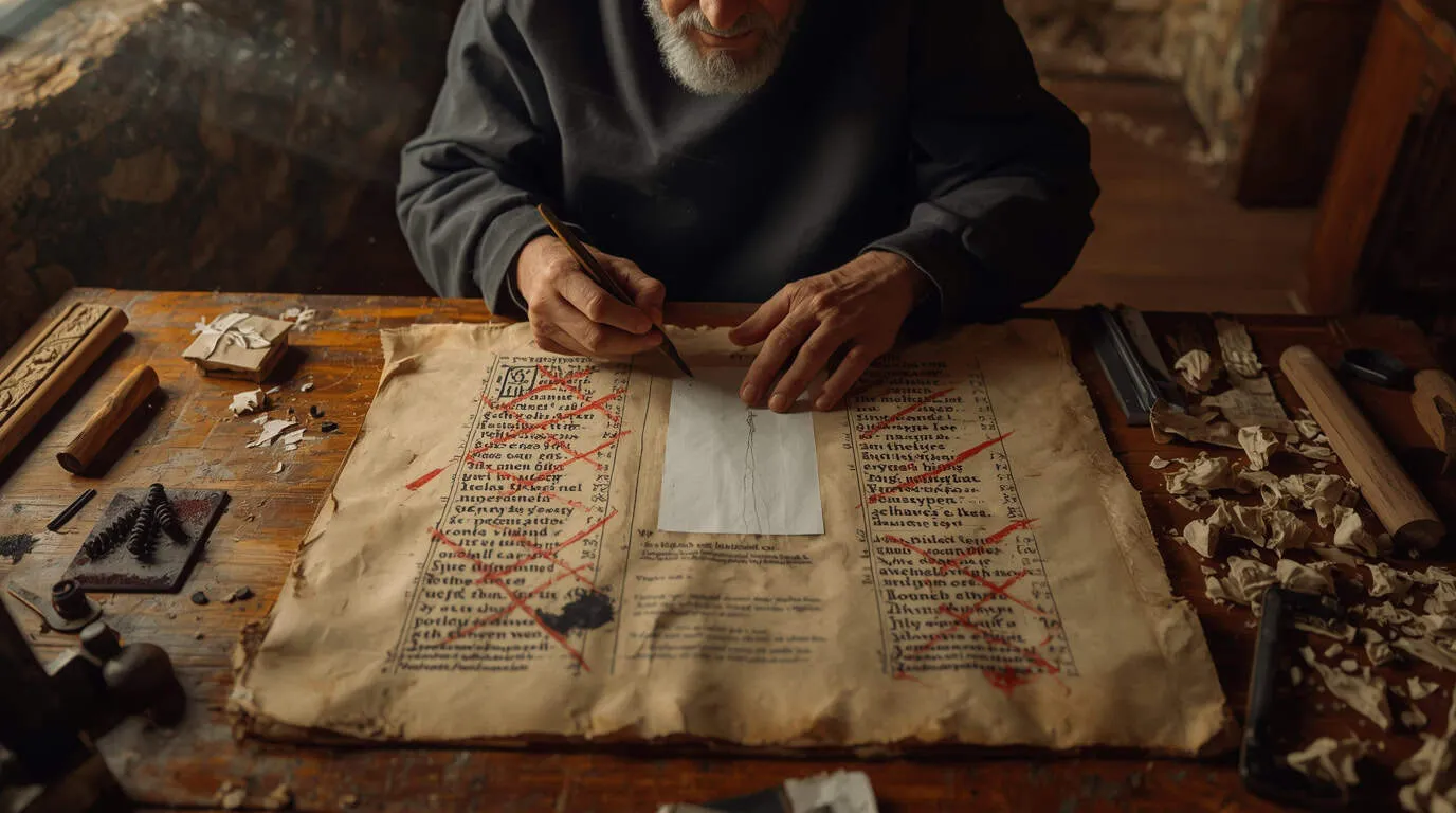Un homme travaille sur des manuscrits