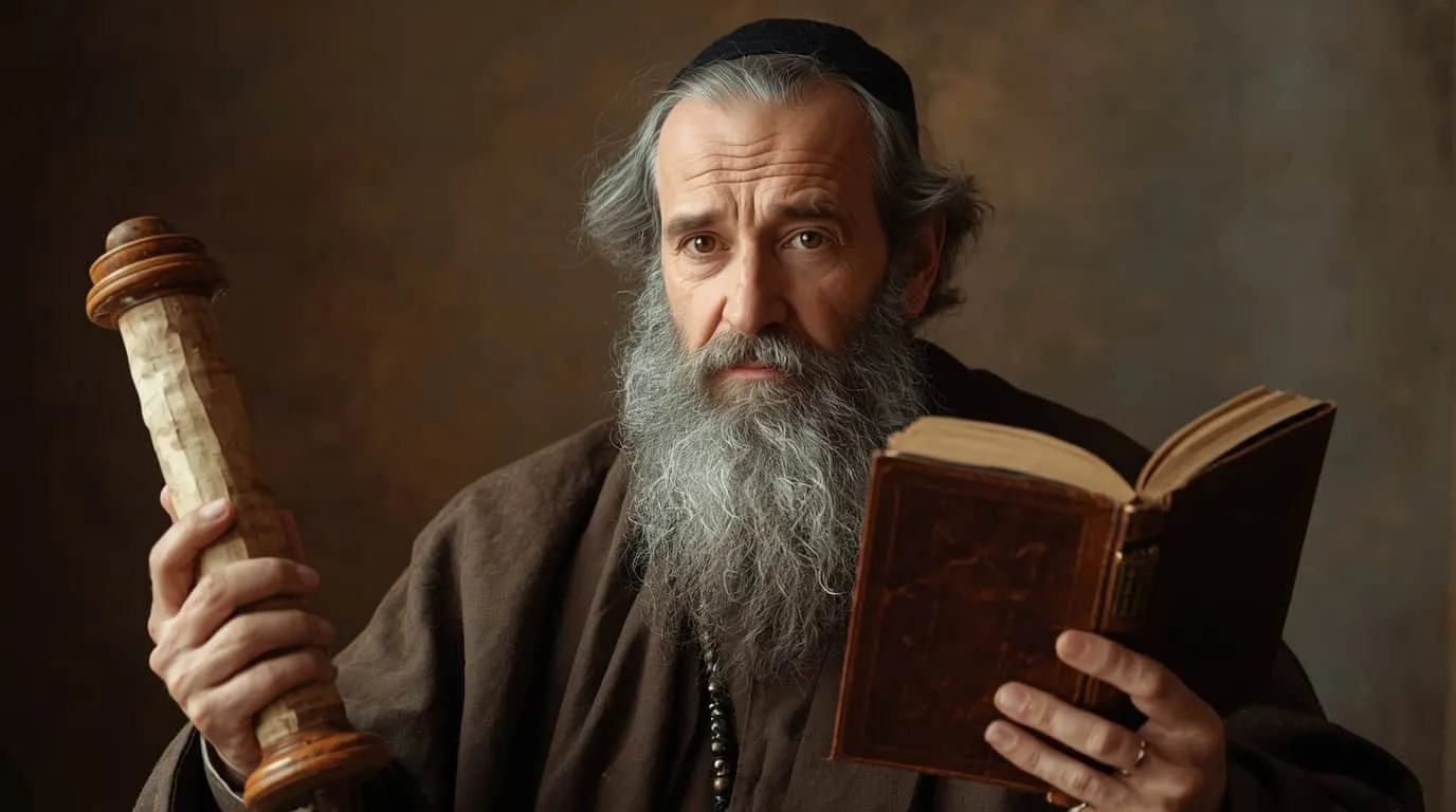 un rabbin tient un rouleau sacré