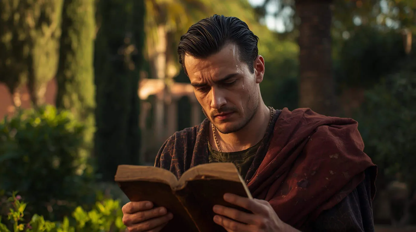 Un romain antique lisant un livre